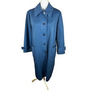 Vintage 1970s Forecaster of Boston Blue Polyester Trench Coat | Size 18
